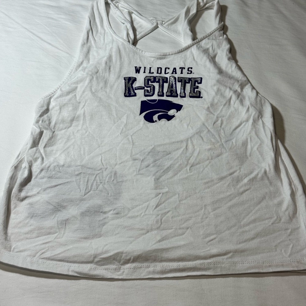 Three Square K-State Wildcats Tank Top White Glitter Twist Back Women Large